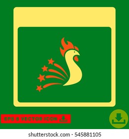 Festive Rooster Calendar Page icon. Vector EPS illustration style is flat iconic bicolor symbol, orange and yellow colors.