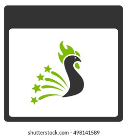 Festive Rooster Calendar Page vector icon. Style is flat graphic bicolor symbol, eco green and gray colors, white background.