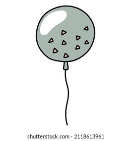 Festive round balloon for birthday or party. Hand drawn vector illustration in doodle style. Isolated element on a transparent background.