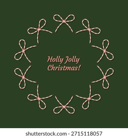 Marco redondo festivo con arcos lindos en la paleta de color rosa sobre un fondo verde. ¡Navidades Holly Jolly! 