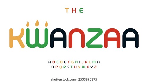 Alfabeto arredondado festivo, letras arrojadas e elegantes, fonte colorida vibrante para o design cultural festivo, marca de feriado africano, promoções de eventos, cartões de felicitações, cartazes. Tipo de vetor