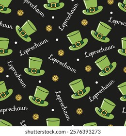 Festive Saint Patrick Day with Leprechaun Hats. This festive pattern is perfect for holiday-themed projects, gift wrapping, party invitations, and digital graphics.