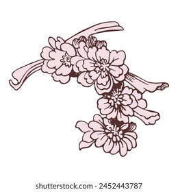 Festive Sakura isolated on white background. Oriental traditional, outline vector illustration. Japanese, Chinese, Korean  trendy design, Celebration Event Greeting card Party Invitation Poster Flyer