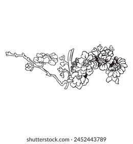 Festive Sakura isolated on white background. Oriental traditional, outline vector illustration. Japanese, Chinese, Korean  trendy design, Celebration Event Greeting card Party Invitation Poster Flyer