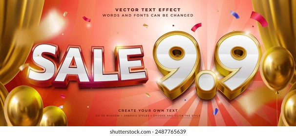 Festive Sale 9 9 Advertisement Banner Text Effect, Vector Graphic Style