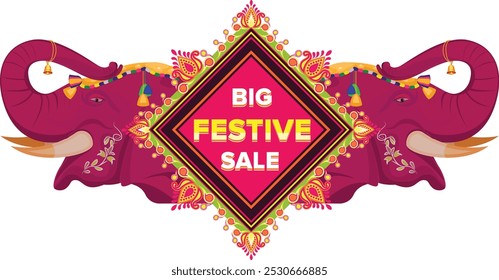 Festive Sale banner, Diwali festival poster, Diwali Sale banner, Diwali background design with Elephant Head