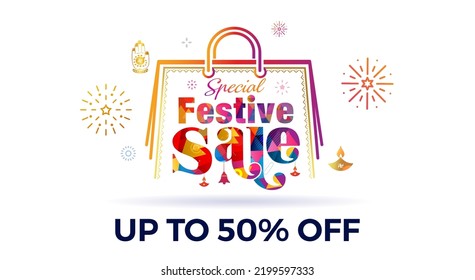 Festive sale, offer, discount concept for Navratri festival with shopping bag.