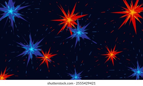 Festive salute colorful fireworks bursts background. Graphic element for New Year, Lunar, or invitation card. Vector elements illustration