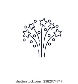 Festive salute, fireworks. Jubilation.   Vector linear icon isolated on white background.