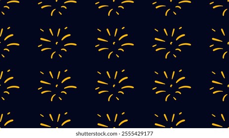 Festive salute yellow fireworks bursts seamless pattern. Graphic element for New Year, Lunar, or invitation card. Vector elements illustration