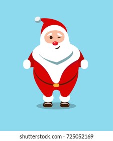 Festive Santa Claus. Kind, bearded hero. Christmas old man in a red fur coat. Sports sticker for winter celebrations.