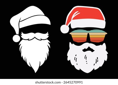 Festive Santa Claus Silhouettes with Retro Flair on Black Background