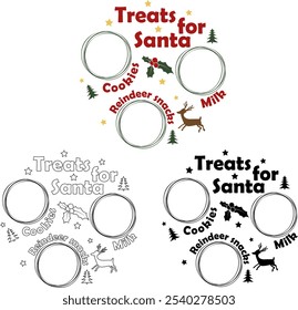 Festive Santa themed tray and plate design vector illustration for serving snacks and treats for the holiday season. Christmas elements for xmas banners, posters, postcards.