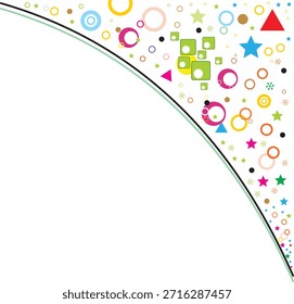 festive scattered shapes, geometric elements, confetti, playful border, energetic, celebration, party design