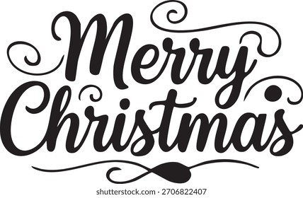 Festive Script Merry Christmas Decorative Holiday Typography for Apparel