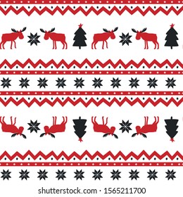 Festive seamless background with elks and Christmas trees. Vector 