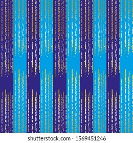 Festive seamless background in trendy colors. Vertical stripes and golden decor. Vector background for wrapping paper for new year, christmas, birthday.