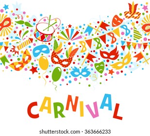 Festive Seamless Carnival Masquerade Card Isolated on White Background