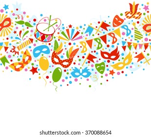 Festive Seamless Carnival Masquerade Card Isolated on White Background