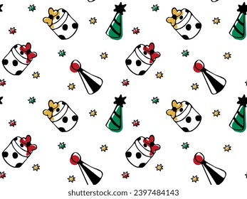 festive Seamless doodle pattern with  gift and caps