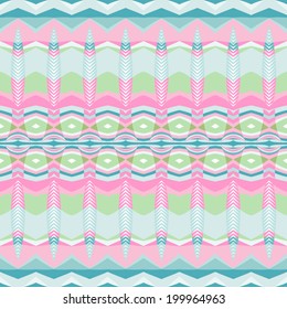 Festive seamless geometric ethnic pattern. Abstract indian pattern in trendy colors. Fancy multicolored background ornament. Use it for printing, fabrics, paper or scrap booking.  Vector grouped EPS8.
