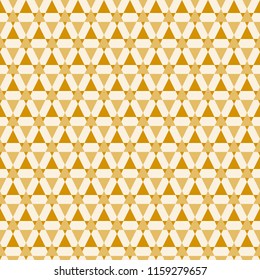 Festive seamless pattern with abstract stars and triangles.  Creative vector illustration. Bright yellow color.  Light modern background. Monochrome backdrop.