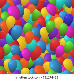 Festive seamless pattern background with colorful air balloons. Template for package paper, gift card and holiday design. Vector illustration.
