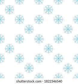 
Festive seamless pattern of blue snowflakes on a white background. Winter decor elements, design in a flat style for cards, wrapping paper, fabric, wallpaper and more. Stock vector illustration