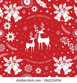 Festive Seamless Pattern With Christmas Deer. Congratulatory Poster. Vector Image.