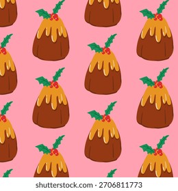 Patrón festivo sin fisuras con Navidades y bayas de invierno brillantes. Ilustración vectorial dibujada a mano.