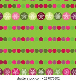 Festive seamless pattern Christmas snowflakes on the green background. vector