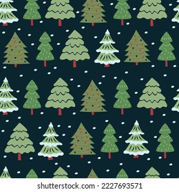 Festive seamless pattern, Christmas trees on a dark background