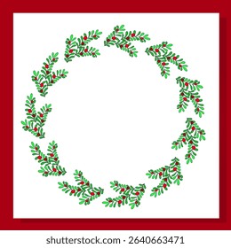  Festive seamless pattern with Christmas wreaths and red berries, ideal for holiday packaging and cards.