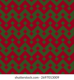 Festive seamless pattern in classic Christmas colors: deep red and forest green. The design is a repeating, interlocking geometric zigzag motif.