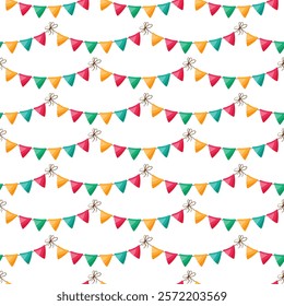 A festive seamless pattern of colorful flags. For celebrations and special occasions. Endless texture. Vector illustration.