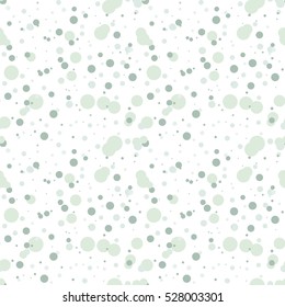 Festive seamless pattern with colorful round paint splatters. Messy overlay circles on white background. Dotted texture. Chaotic grunge dot. Geometric wrapping paper. Vector illustration.