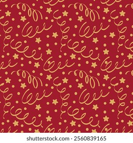 Festive seamless pattern with confetti for birthday. Holiday Repeating background, vector illustration for gift paper, greeting card, decoration.