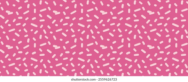 Festive seamless pattern with confetti or sprinkles. Repeating pink background, vector illustration for holiday, birthday, gift paper, decoration.