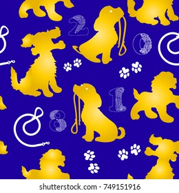 Festive Seamless Pattern cute orange dogs, on blue background,( figures 2,0,1,8),vector