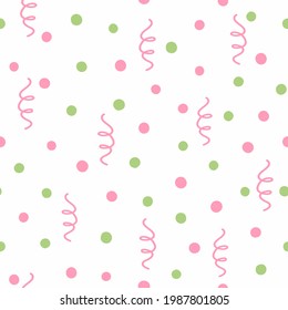 Festive seamless pattern drawn by hand. Endless cute print with confetti. Simple vector illustration.