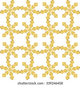Festive seamless pattern with gold-colored snowflakes on white background. Vector illustration