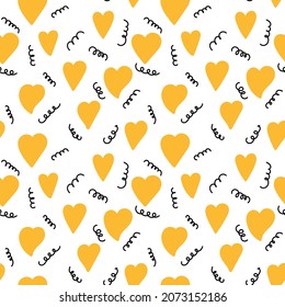 Festive seamless pattern with hearts and serpentine. Holiday endless background. Repeatable print.