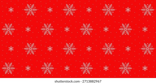Festive seamless pattern with lovely white snowflakes on a red background. Perfect for winter, Christmas, or New Year's designs. Ideal for festive fabric, textile, or wrapping paper. Vector.