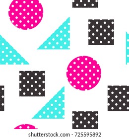 Festive Seamless Pattern in Memphis Pop Art Style Colorful Decorative Wallpaper with Simple Bold Block, geometric shapes