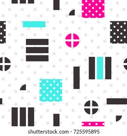 Festive Seamless Pattern in Memphis Pop Art Style Colorful Decorative Wallpaper with Simple Bold Block, geometric shapes