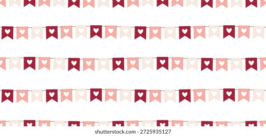 Festive Seamless Pattern with Party Flags and Hearts Bunting Decoration
