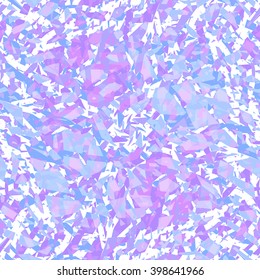 Festive seamless pattern with  pieces of broken abstract glass shards.  Creative vector illustration. Gentle violet and blue colors.  Light modern background. Shiny backdrop. 