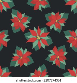Festive seamless pattern with poinsettias. Liberty style. Holiday Christmas background for wallpapers, textile, wrapping paper.