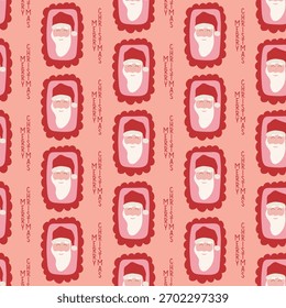 Festive seamless pattern with portraits of Santa Clauses. Holiday Christmas background for textile, fabric, covers, wallpapers, print, gift wrap, decoupage, scrapbooking, quilting. Merry Christmas