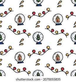 Festive seamless pattern with snow balls and garlands. Vector illustration